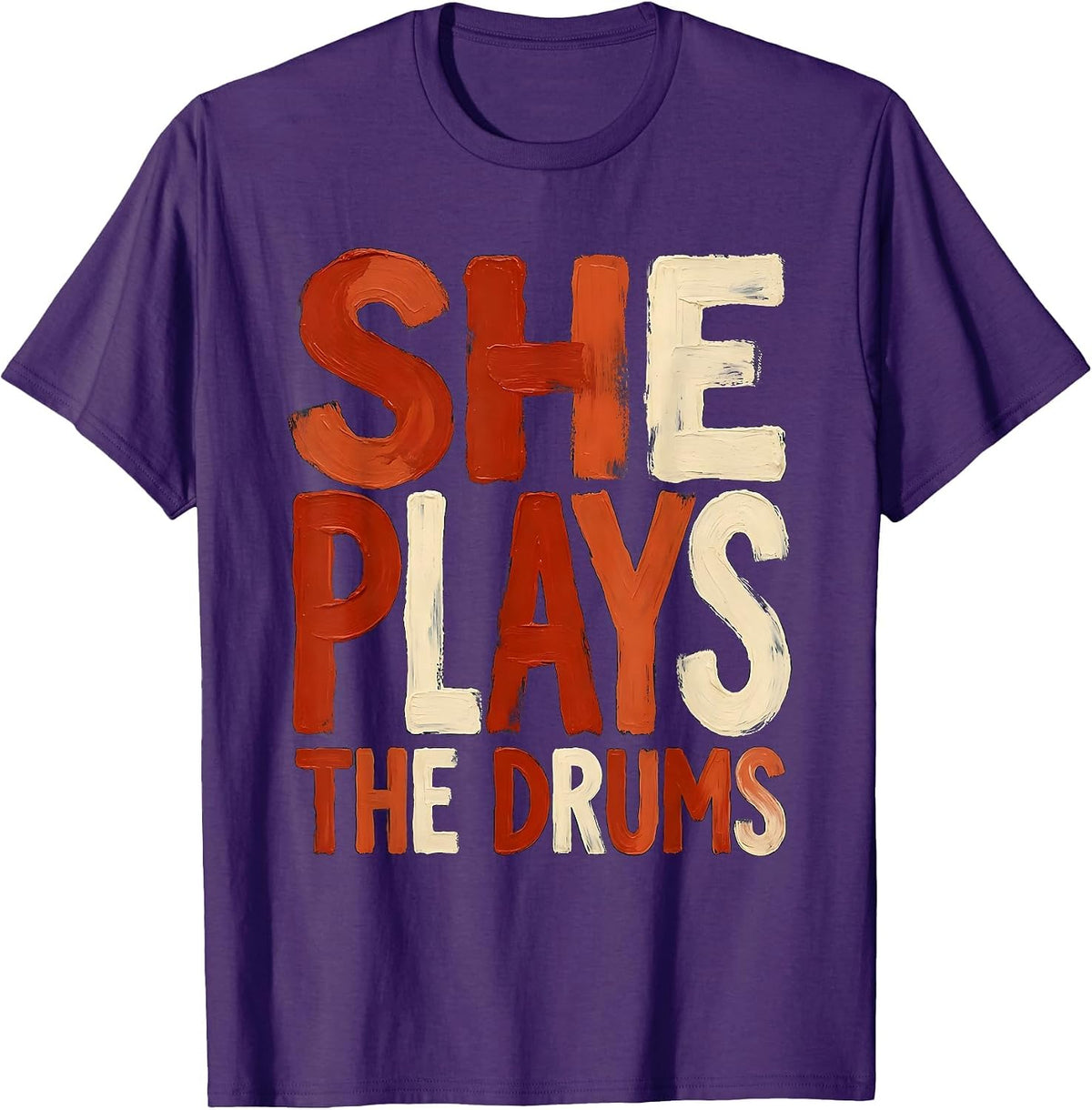She Plays The Drums Band Music Design T-Shirt - Purple
