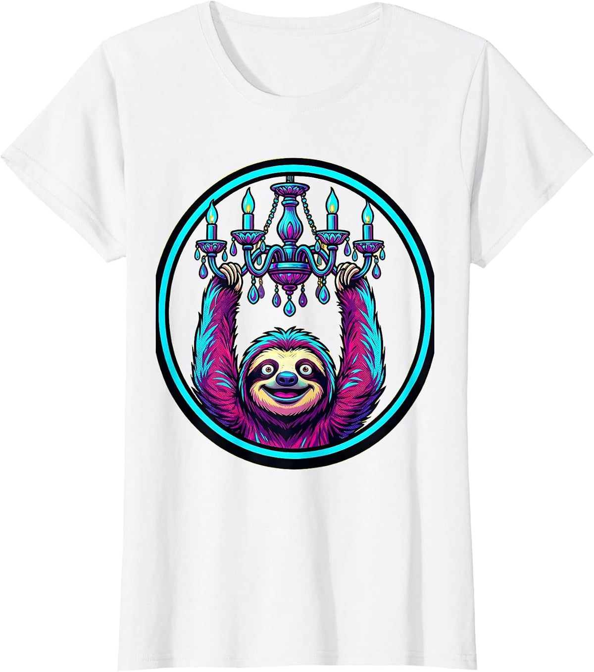 Sloth Hanging From Chandelier Funny Design T-Shirt - White