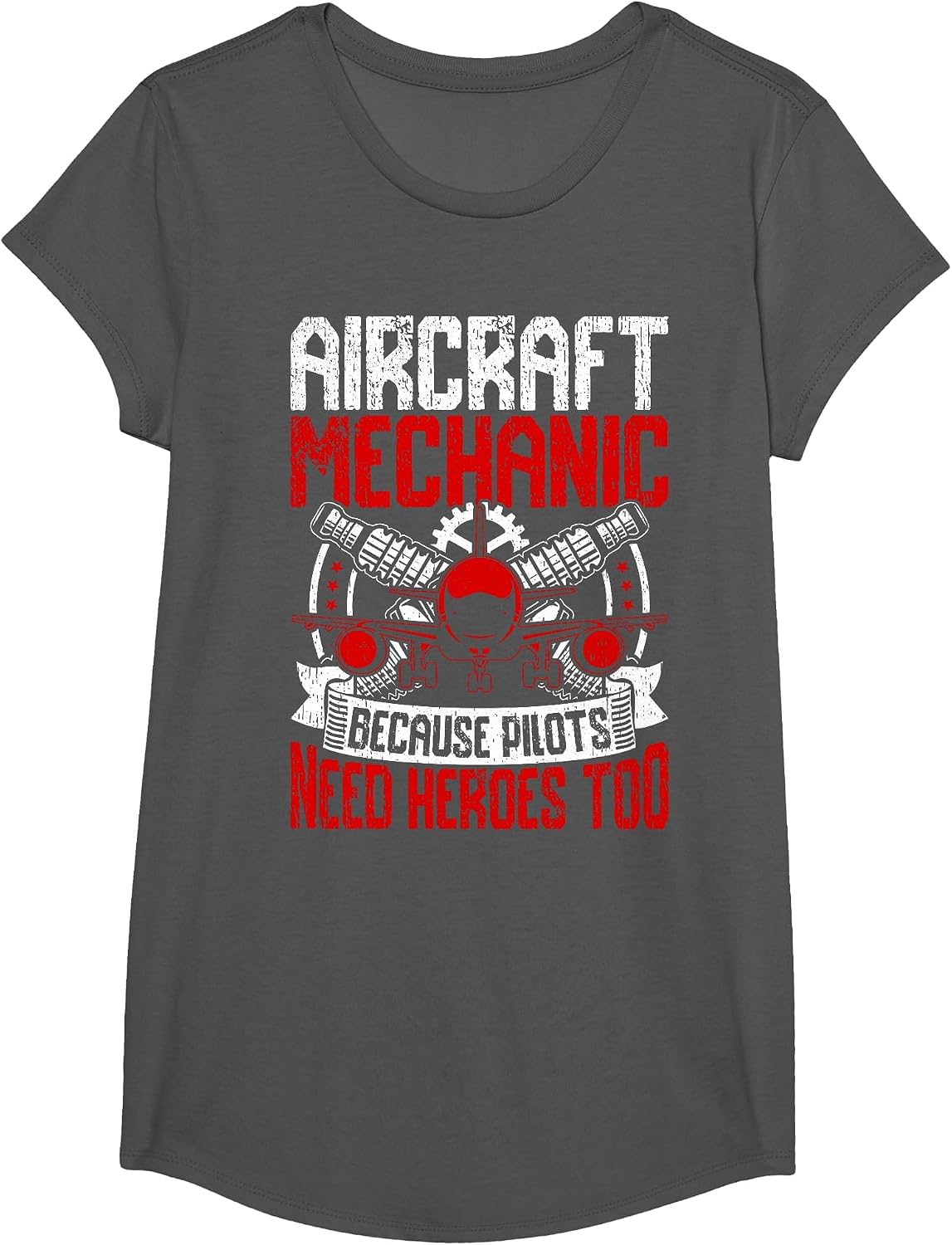 Funny Aircraft Mechanic Men Women Aviation Mechanic T-Shirt - Girls Asphalt Grey