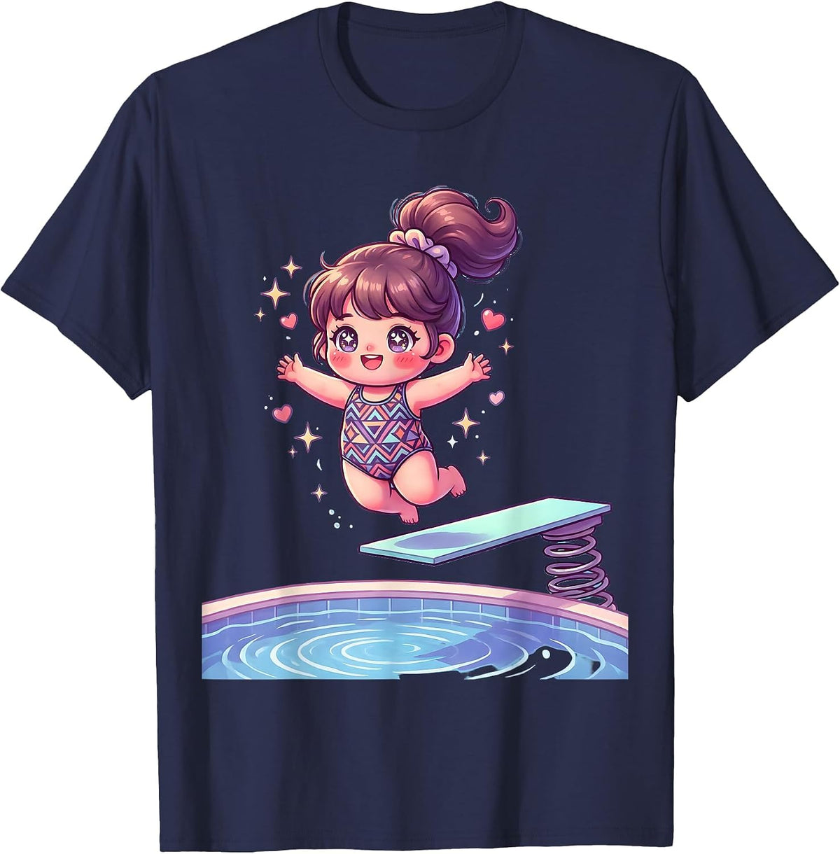 Men's Retro 80s Diving Board Swimsuit Graphic T-Shirt - Navy Blue