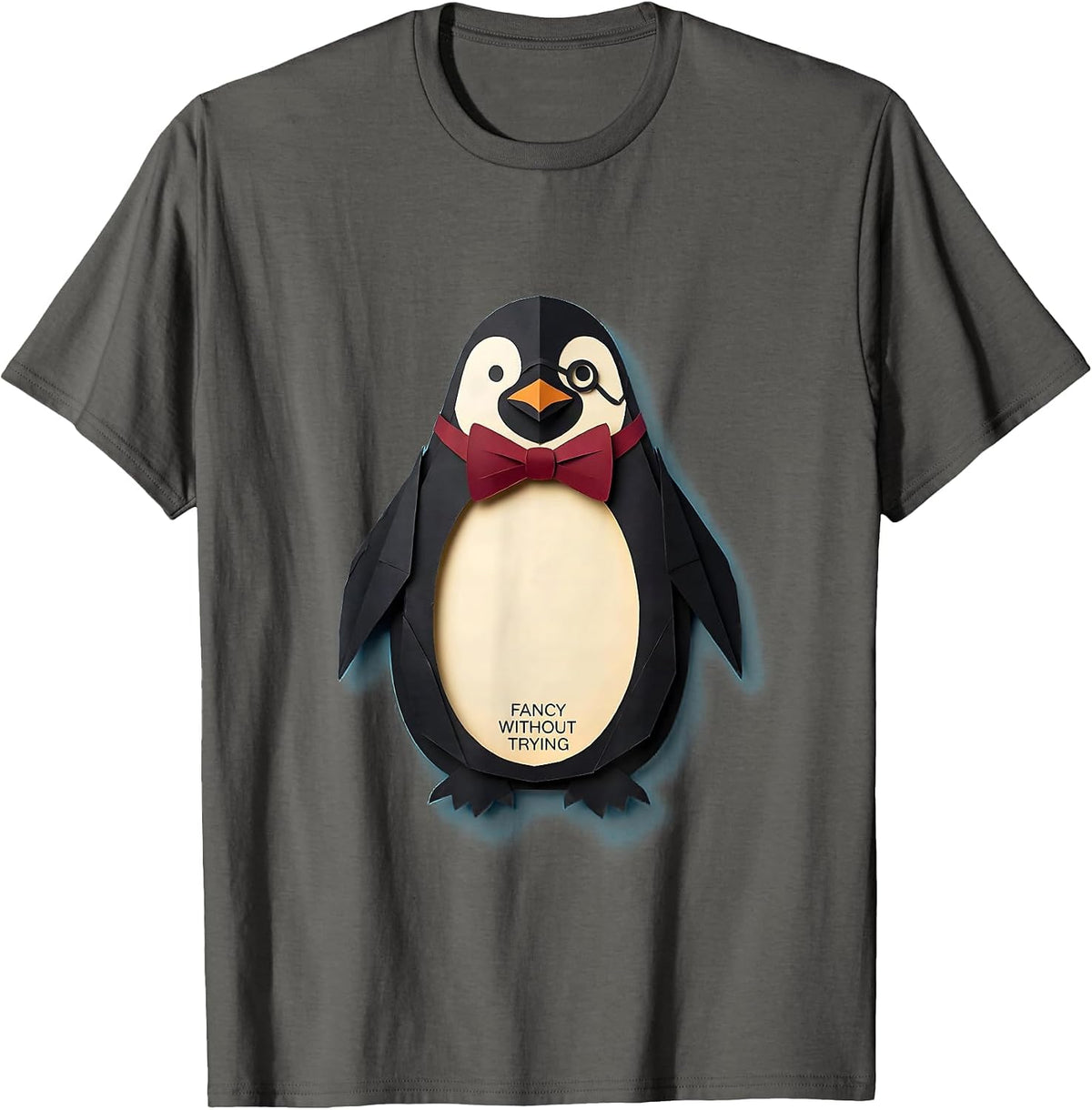 Fancy Without Trying Penguin Graphic Design T-Shirt - Asphalt Grey