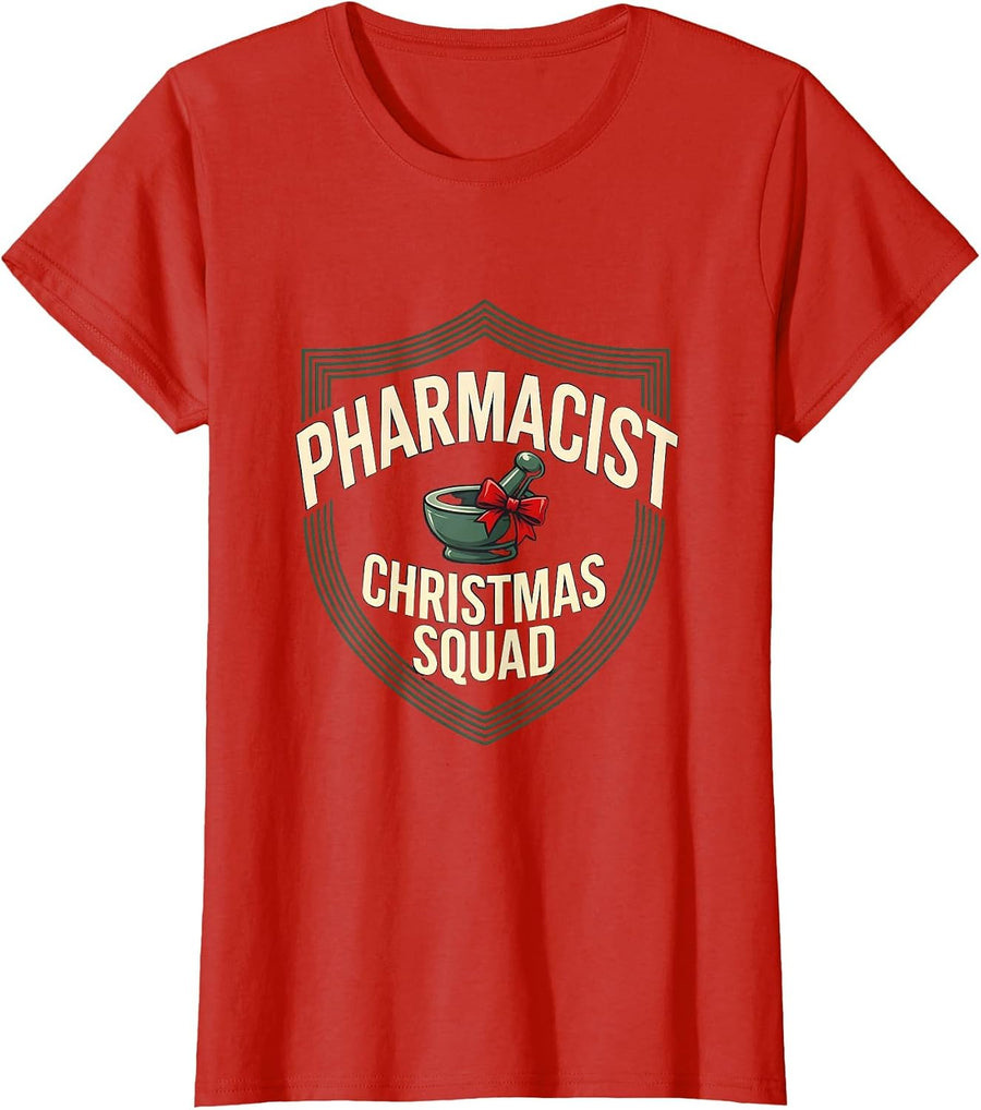 Women's Pharmacist Christmas Squad Funny Pharmacy Squad Holiday T-Shirt - Red