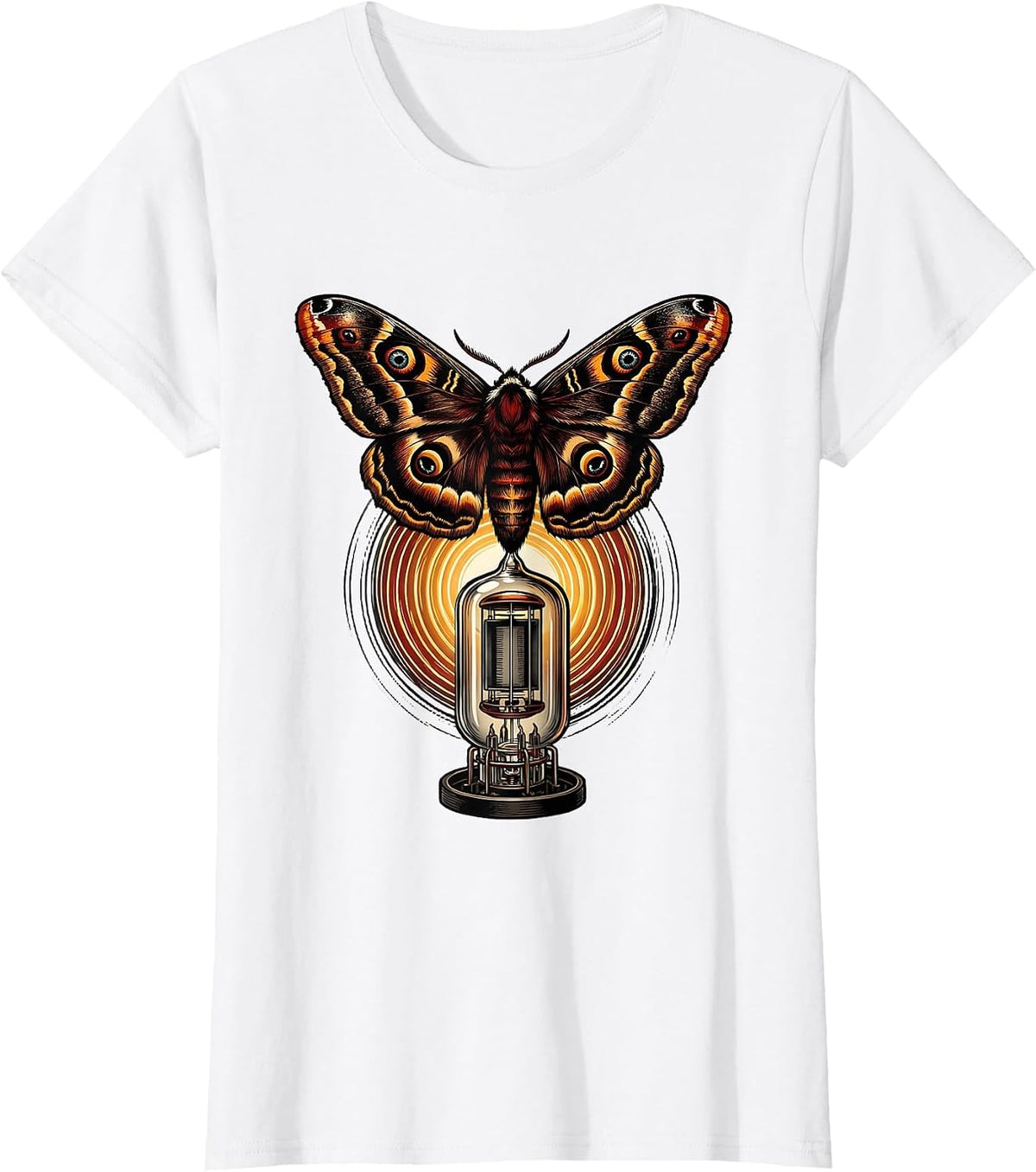 Moth and Vacuum Tube Amp Vintage Rock Art T-Shirt - White