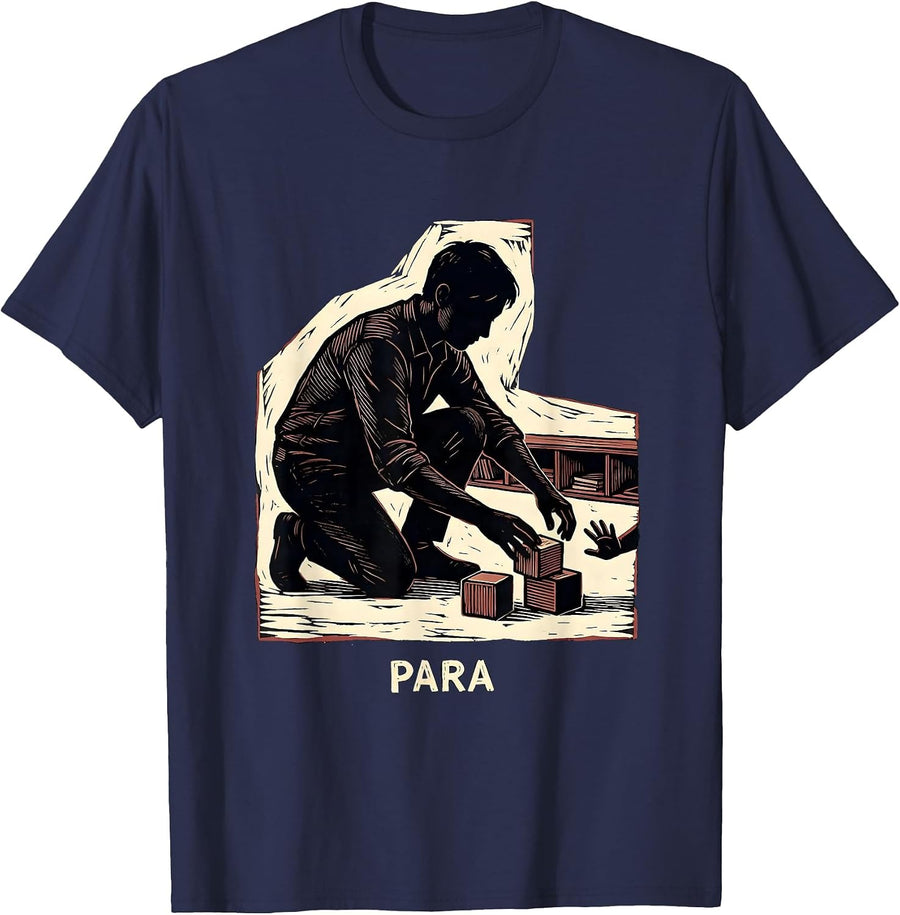 Para Vintage Linocut Paraprofessional Teacher Appreciation T-Shirt - Navy Blue