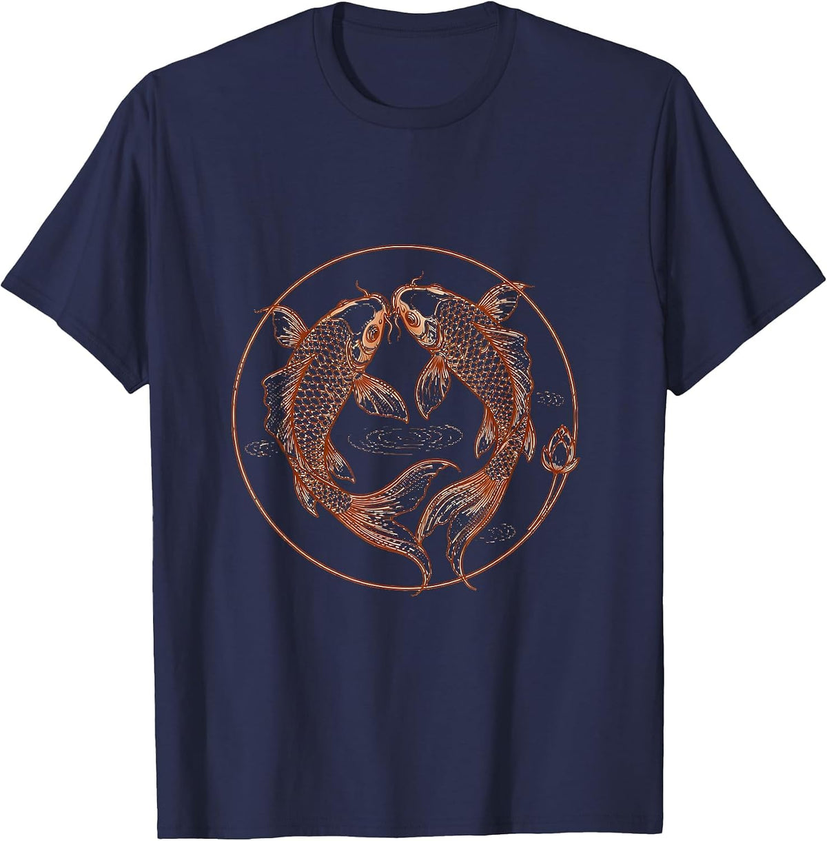 Men's Koi Fish Swirling Pond Illustration T-Shirt - Navy Blue