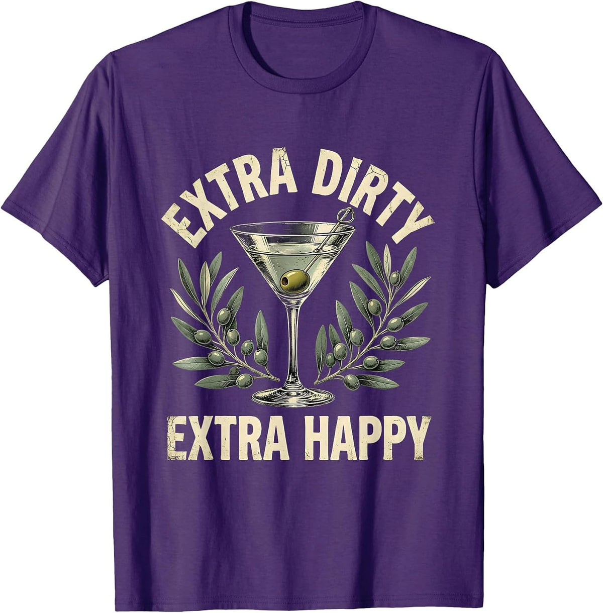 Extra Dirty Extra Happy Martini Cocktail Design T-Shirt - Purple