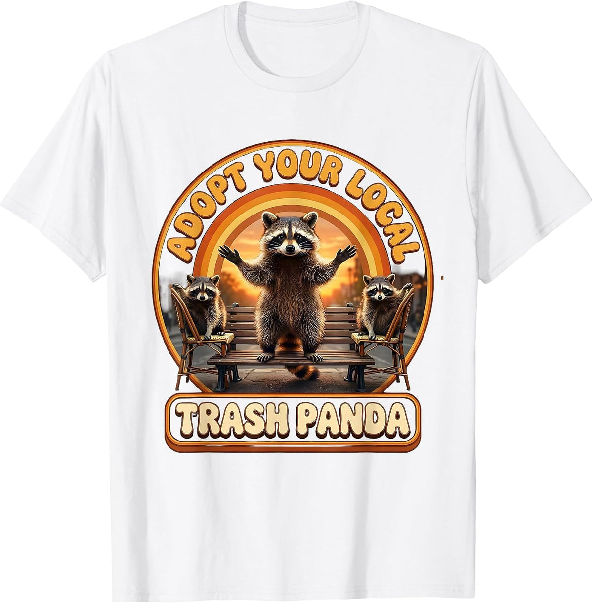 Men's Adopt Your Local Trash Panda Retro 70s Raccoon Meme Humor T-Shirt - White