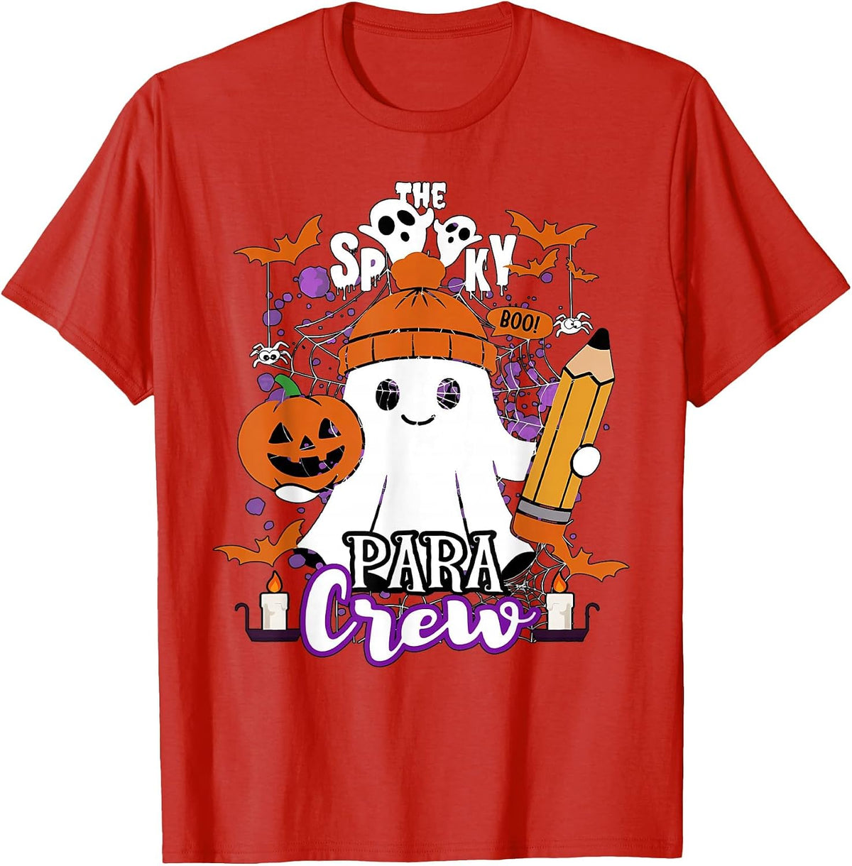 Spooky para Crew Ghost Halloween Paraprofessional Teacher T-Shirt - Red