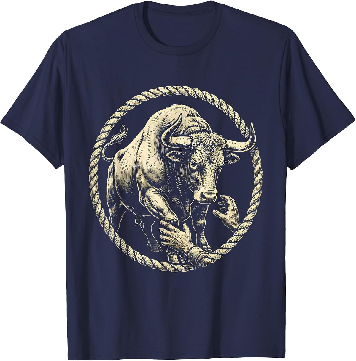 Men's Frustrated Farmer and Bull Barn Scene Graphic T-Shirt - Navy Blue