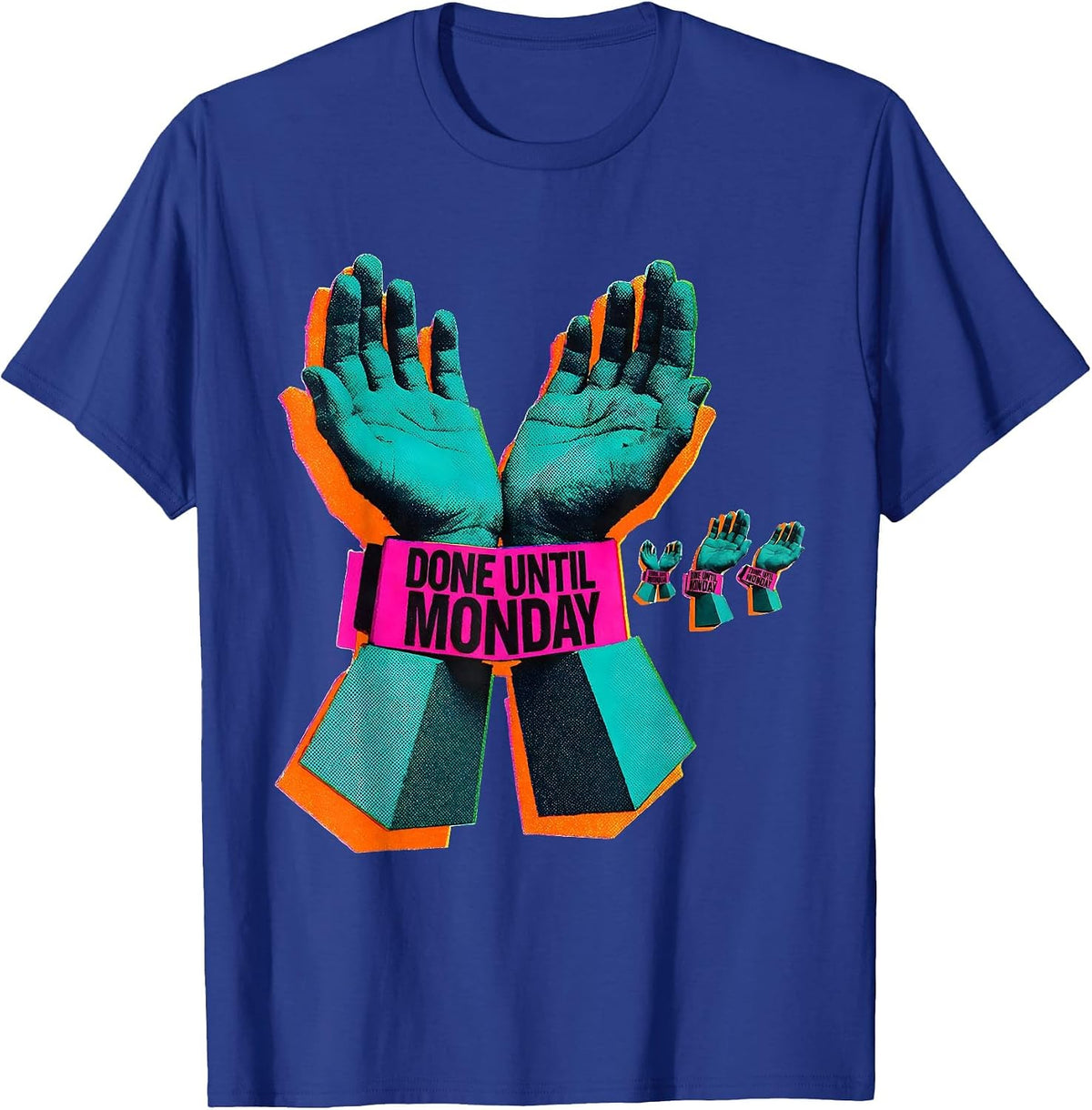 Men's Done Until Monday Risograph ASL Sign Language Teacher Deaf T-Shirt - Royal Blue