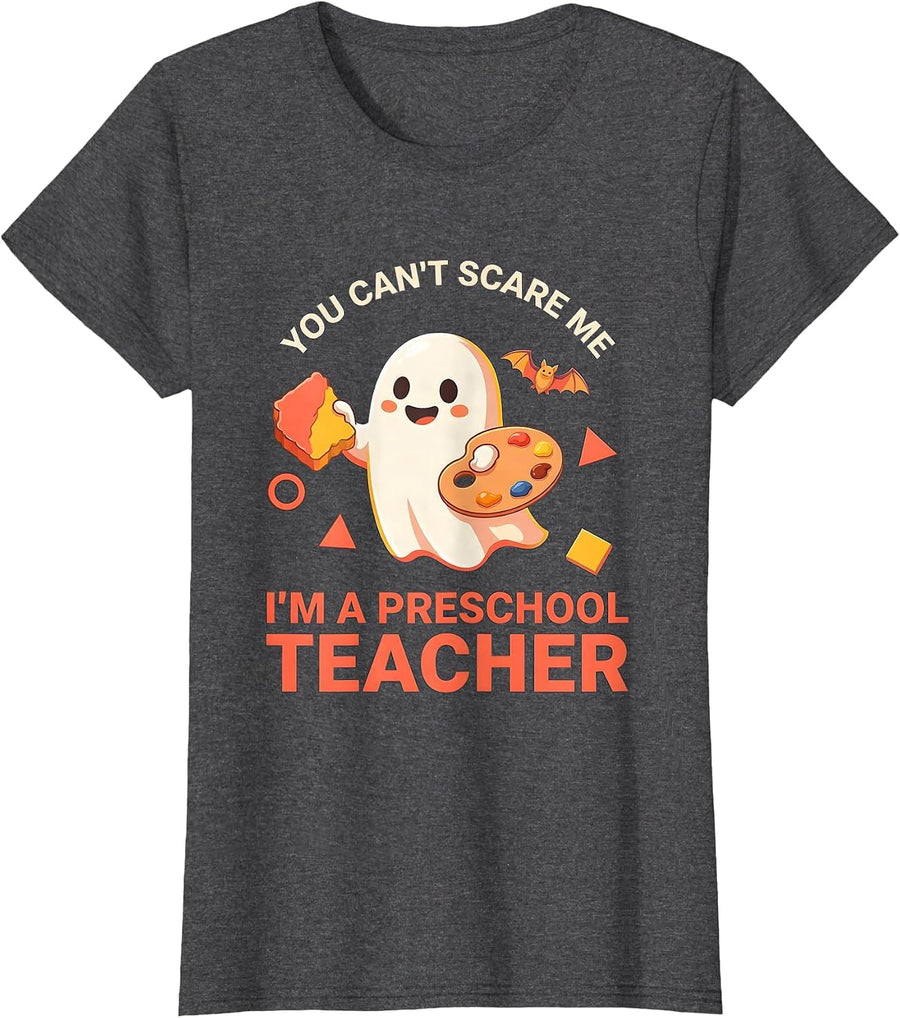 Women's You Can't Scare Me I'm A Preschool Teacher Funny T-Shirt - Dark Heather Grey