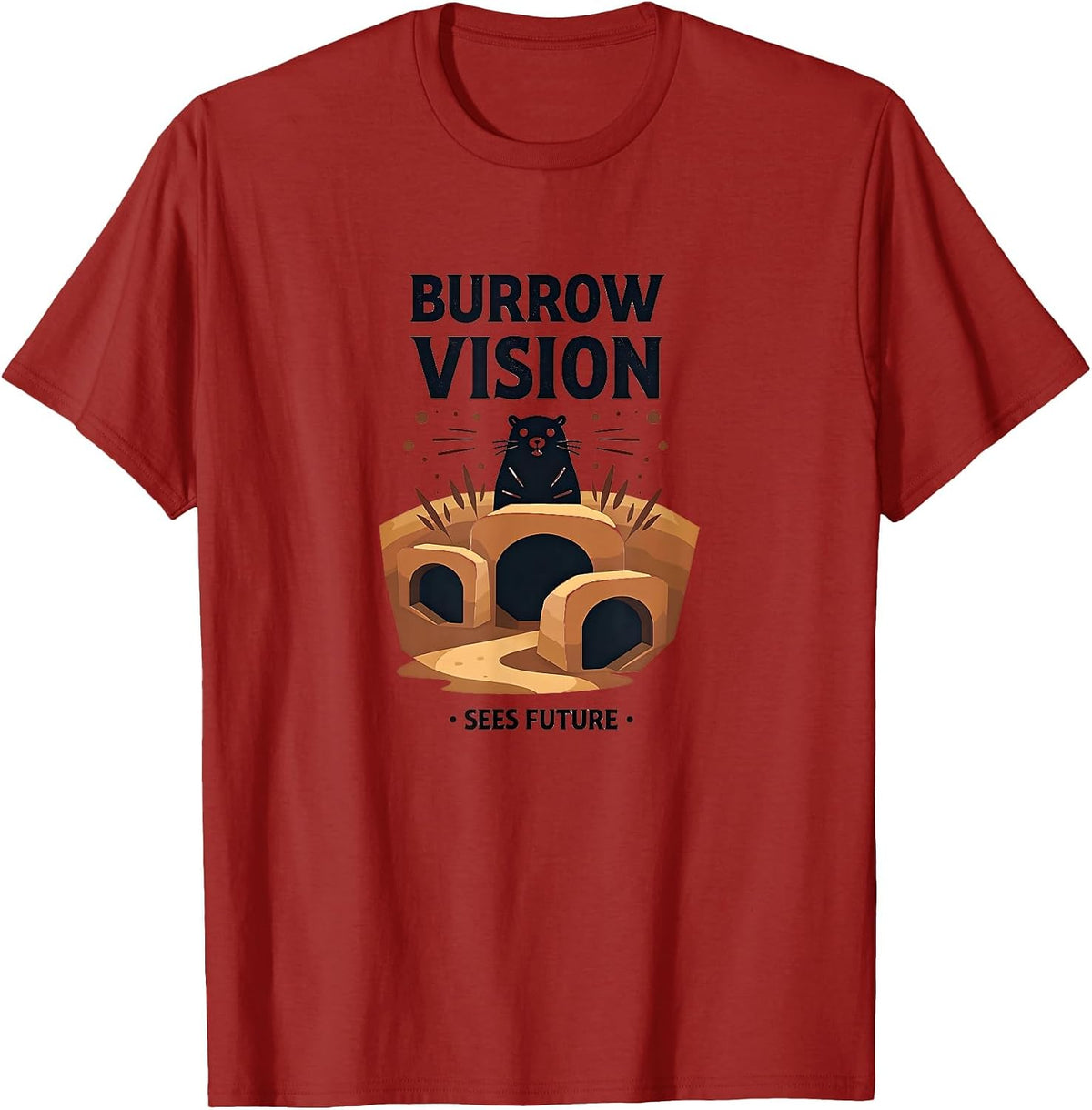 Burrow Vision Sees Future Groundhog Design T-Shirt - Cranberry Red