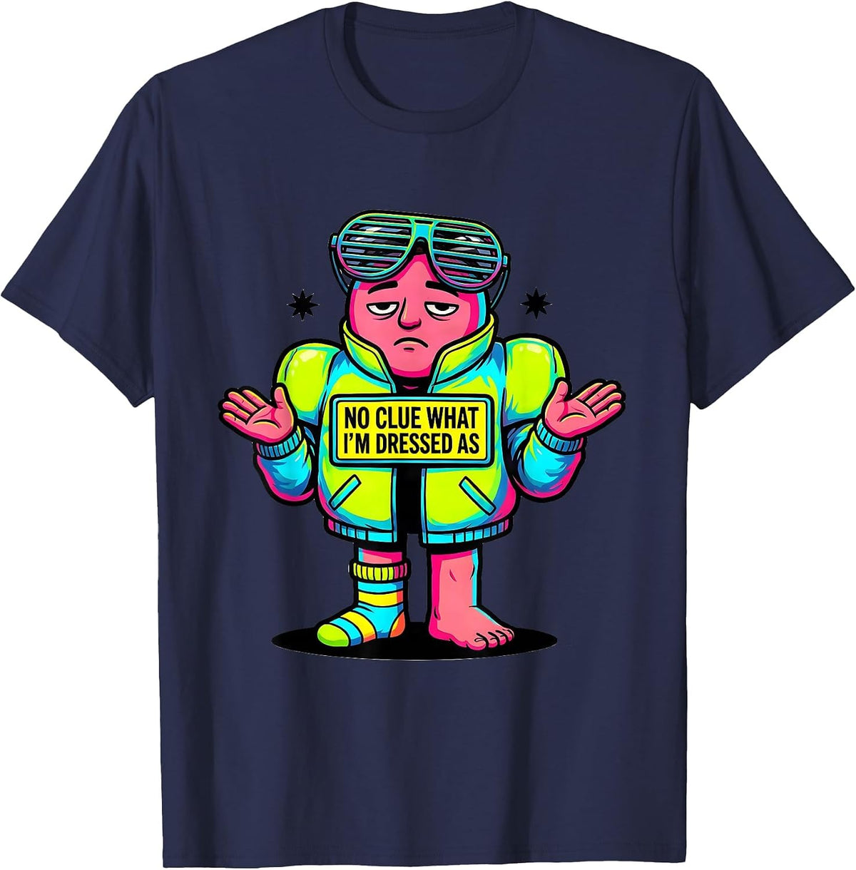 Men's No Clue What I'm Dressed As Funny 80s Costume Party T-Shirt - Navy Blue