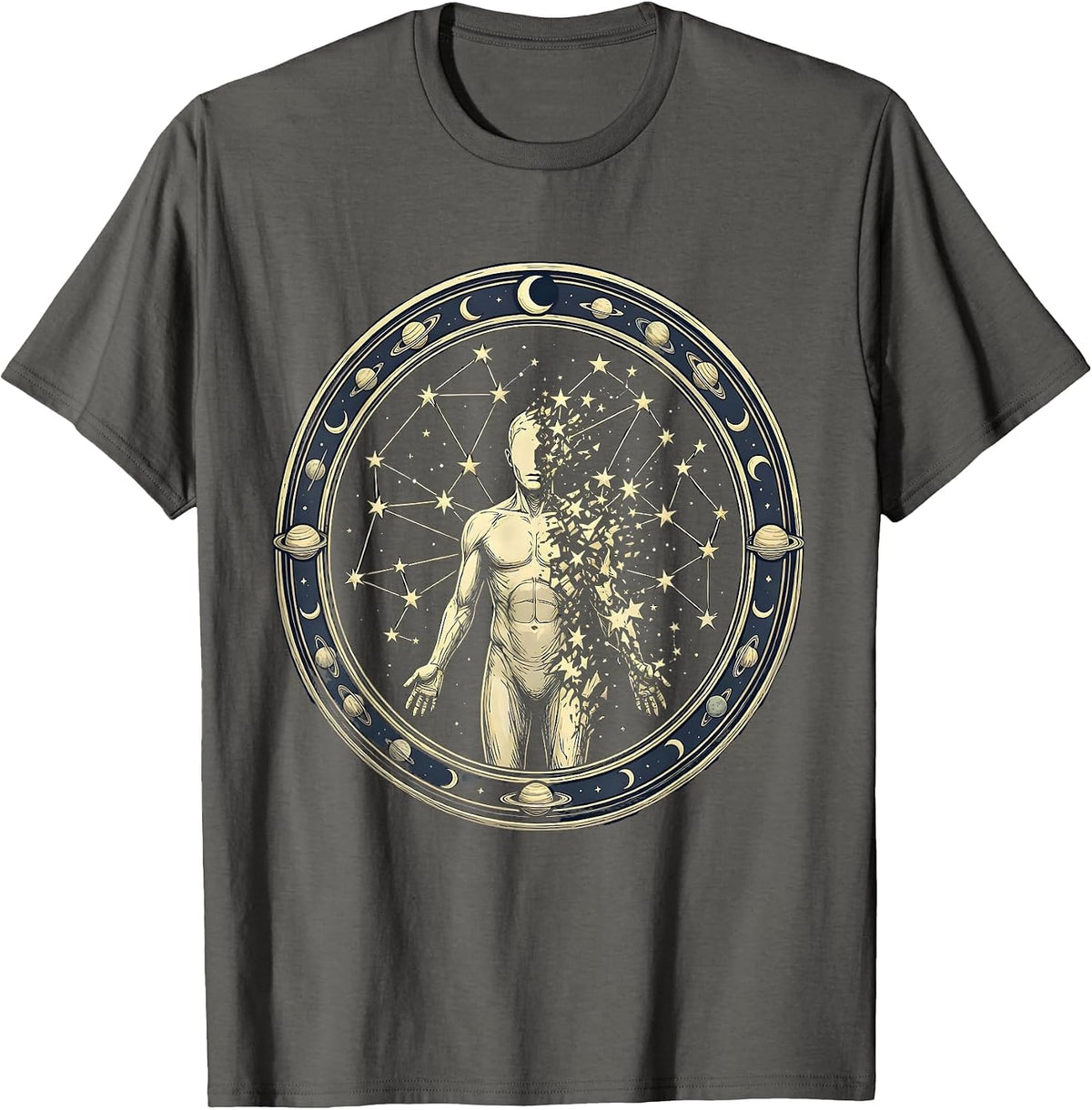 Human Constellation Dissolve Galaxy Space Art T-Shirt - Asphalt Grey