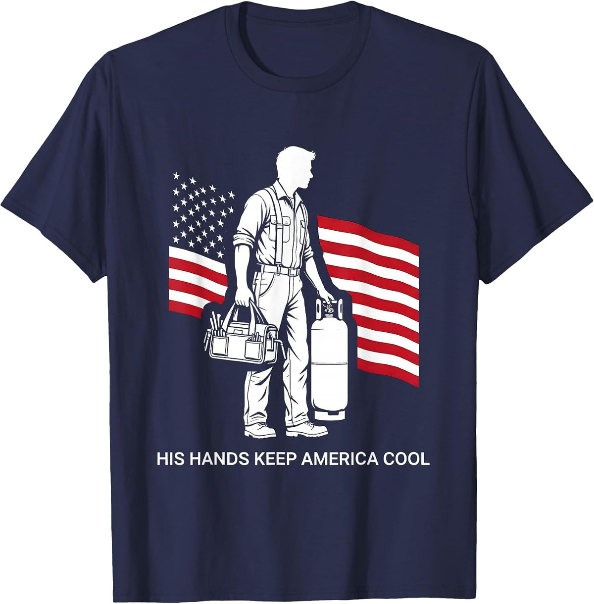 His Hands Keep America Cool HVAC Technician Design T-Shirt - Navy Blue