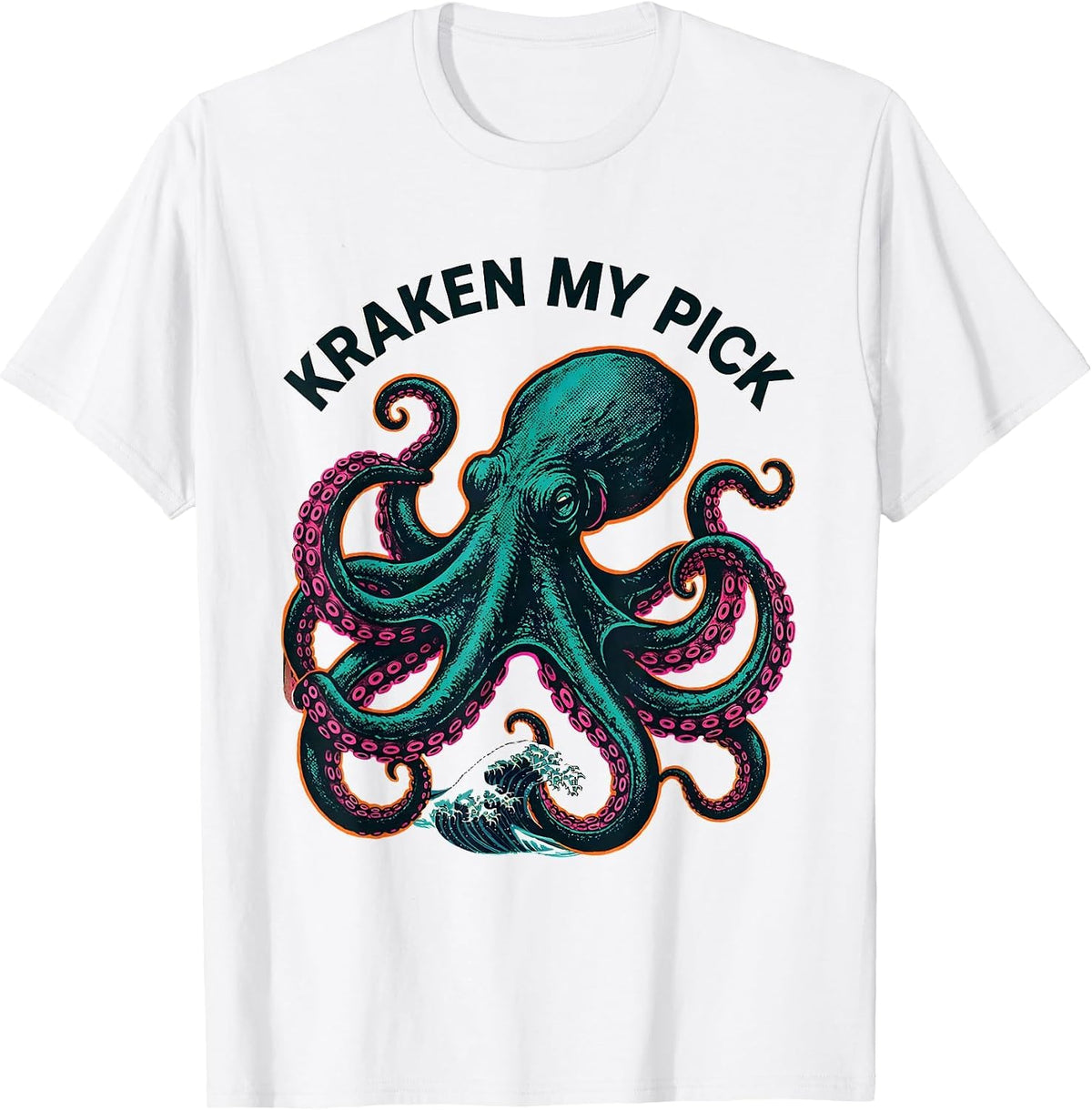 Men's Kraken My Pick Risograph Vintage Octopus Lover Cephalopod T-Shirt - White