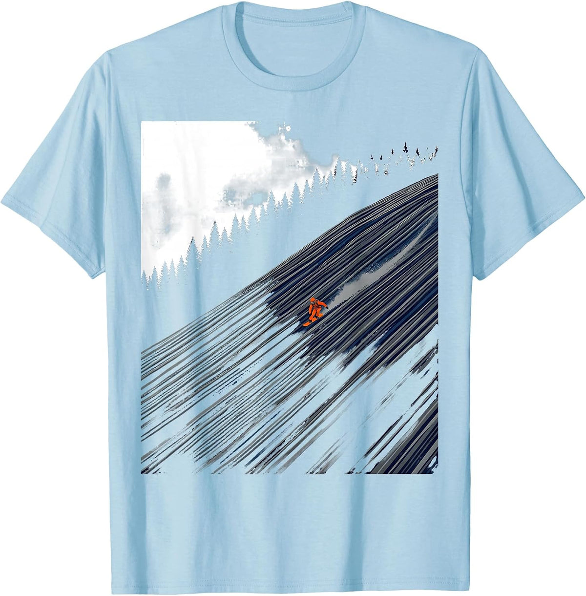 Men's Broad Corduroy Run Screenprint Skiing Snowboarding Humor T-Shirt - Baby Blue