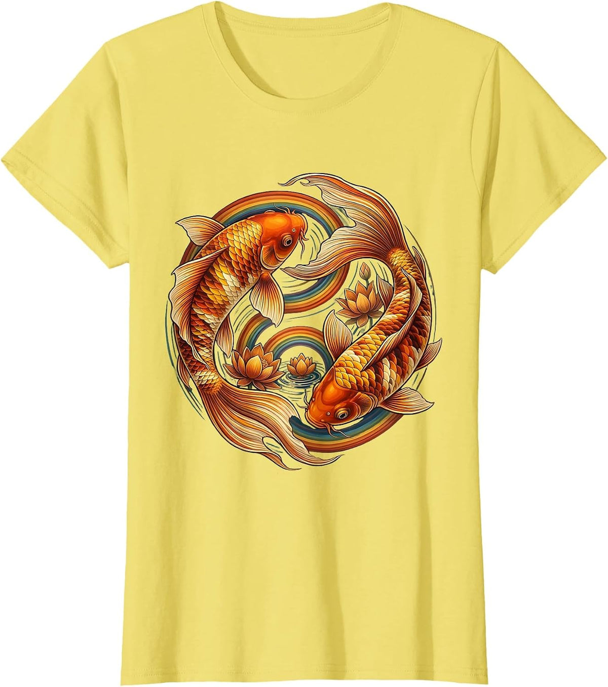 6 7 Matching Koi Fish Yin Yang Circle Design T-Shirt - Lemon Yellow