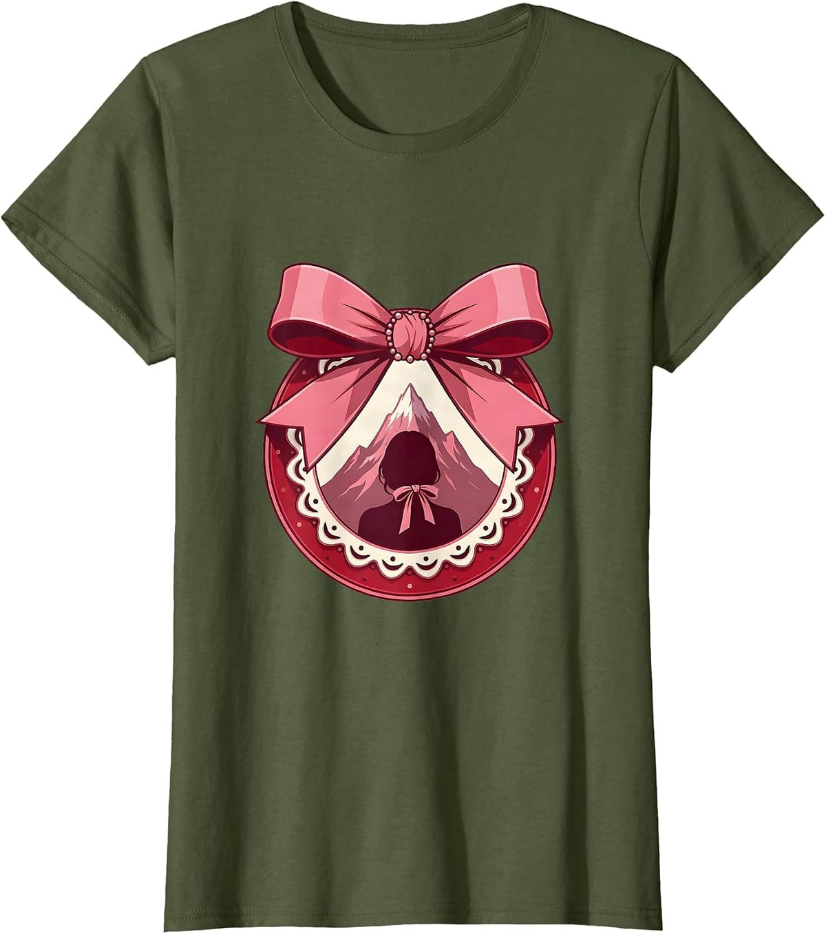 Women's Gigi Mountain Peak Scenic Illustration T-Shirt - Olive Green