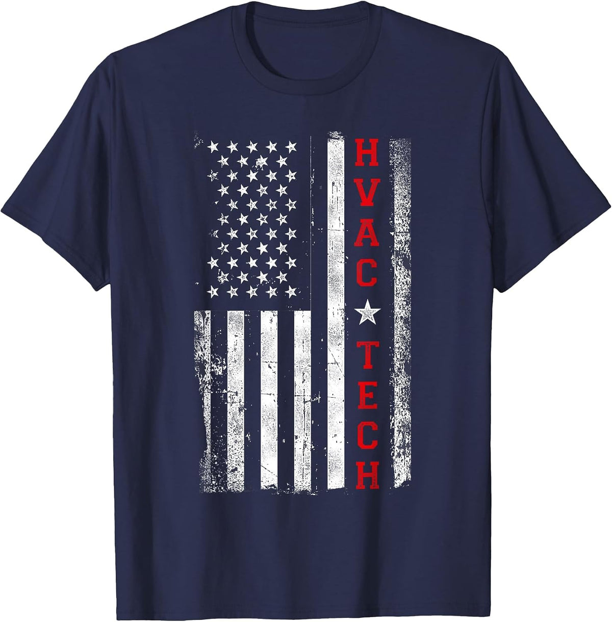 HVAC Technician Tech American Flag Vintage HVAC Technician T-Shirt - Navy Blue