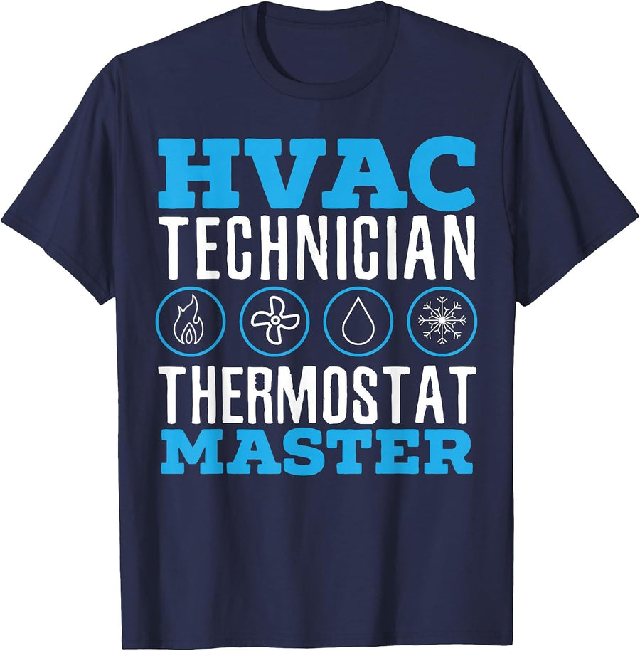 HVAC Technician Thermostat Master Aircon Repair T-Shirt - Navy Blue