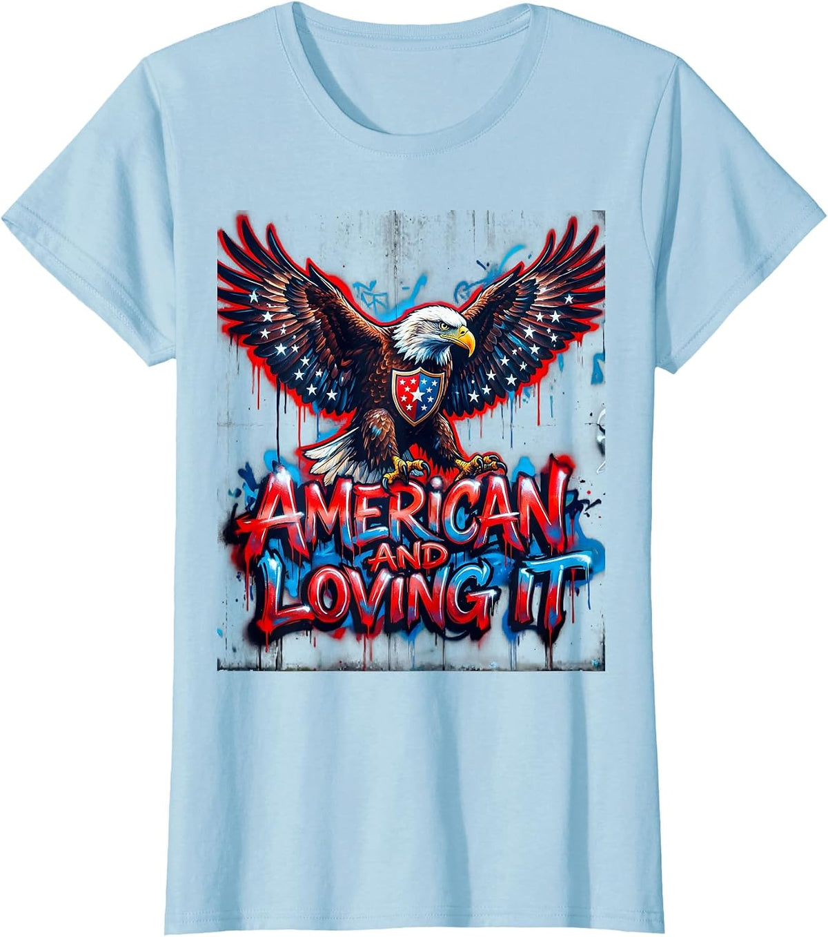 American And Loving It USA Pride Graphic Design T-Shirt - Baby Blue