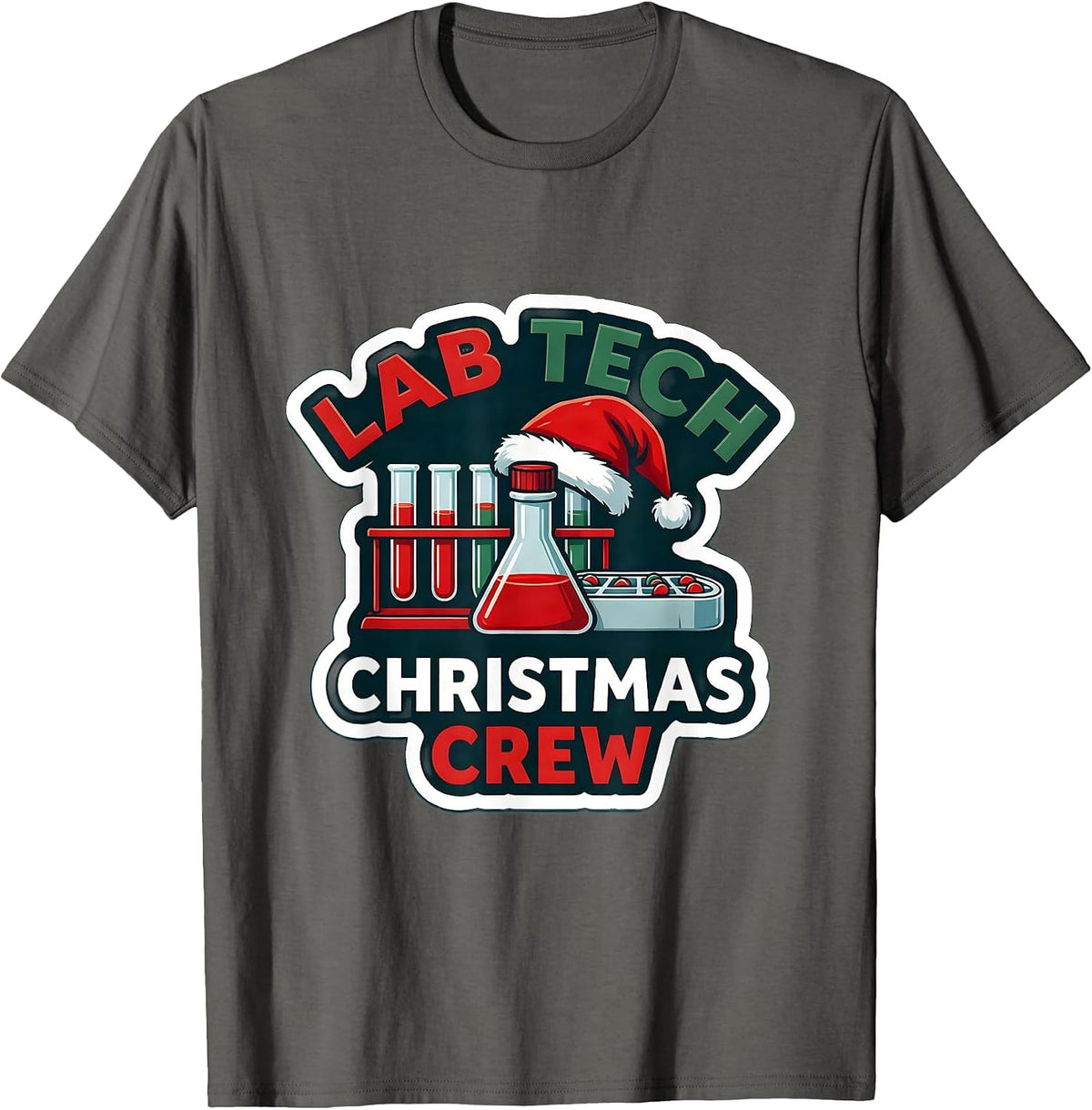 Lab Tech Christmas Crew Funny Pharmacy Technician Holiday T-Shirt - Asphalt Grey