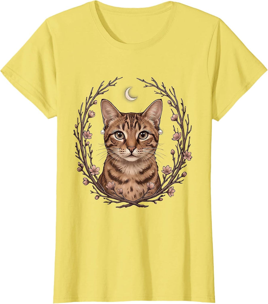 Women's Gigi Cat with Pearl Earrings Illustration T-Shirt - Lemon Yellow