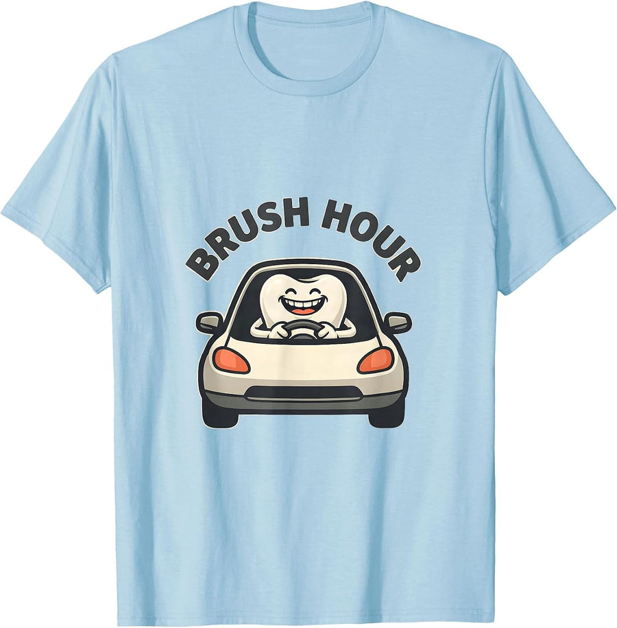 Men's Brush Hour Funny Dental Hygienist Occupation Humor T-Shirt - Baby Blue
