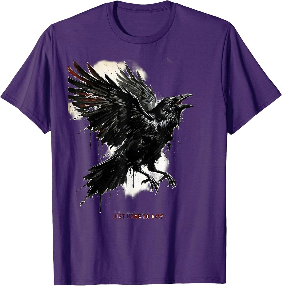 Just Here to Caw Funny Crow Bird Design T-Shirt - Purple