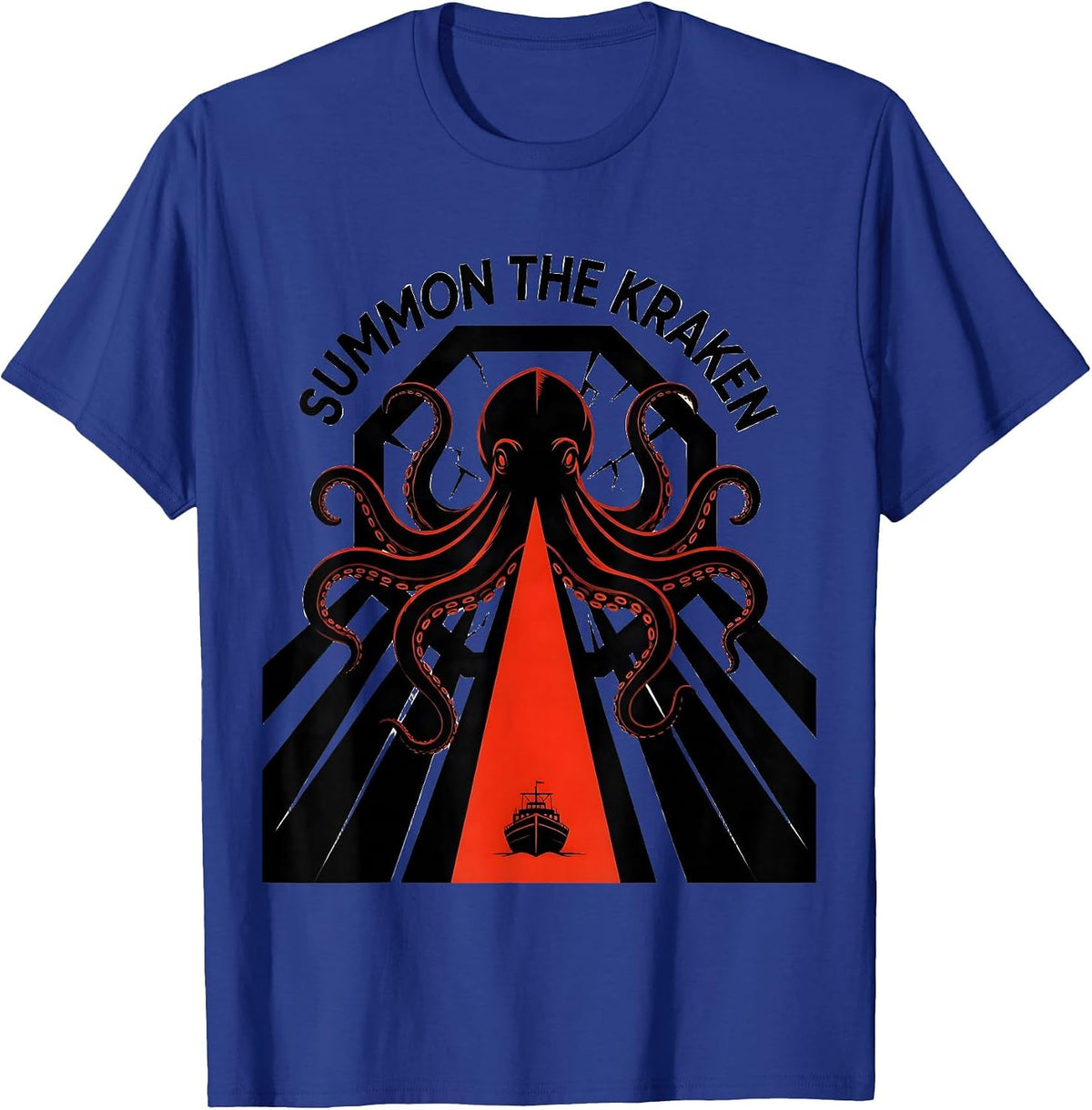 Men's Summon The Kraken Constructivist Poster Octopus Lover T-Shirt - Royal Blue