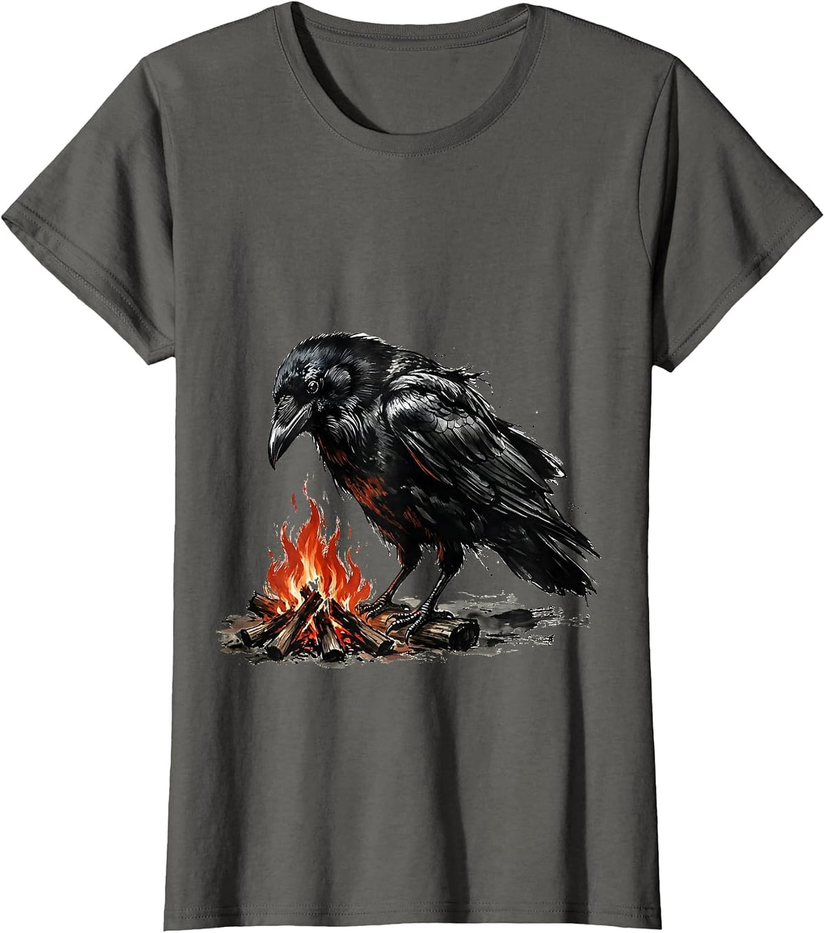 Women's Crow Campfire Wilderness Night Graphic T-Shirt - Asphalt Grey