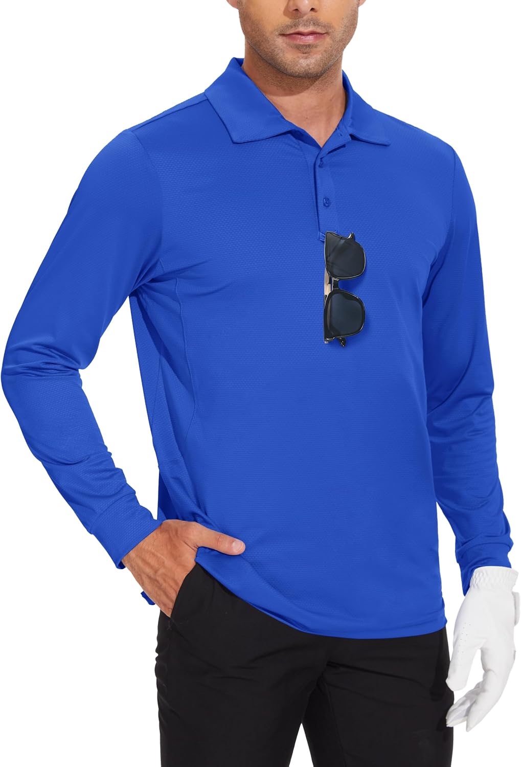 JWM Men's Long Sleeve Golf Polo Shirts with Collar Dry Fit Lightweight - Royal Blue