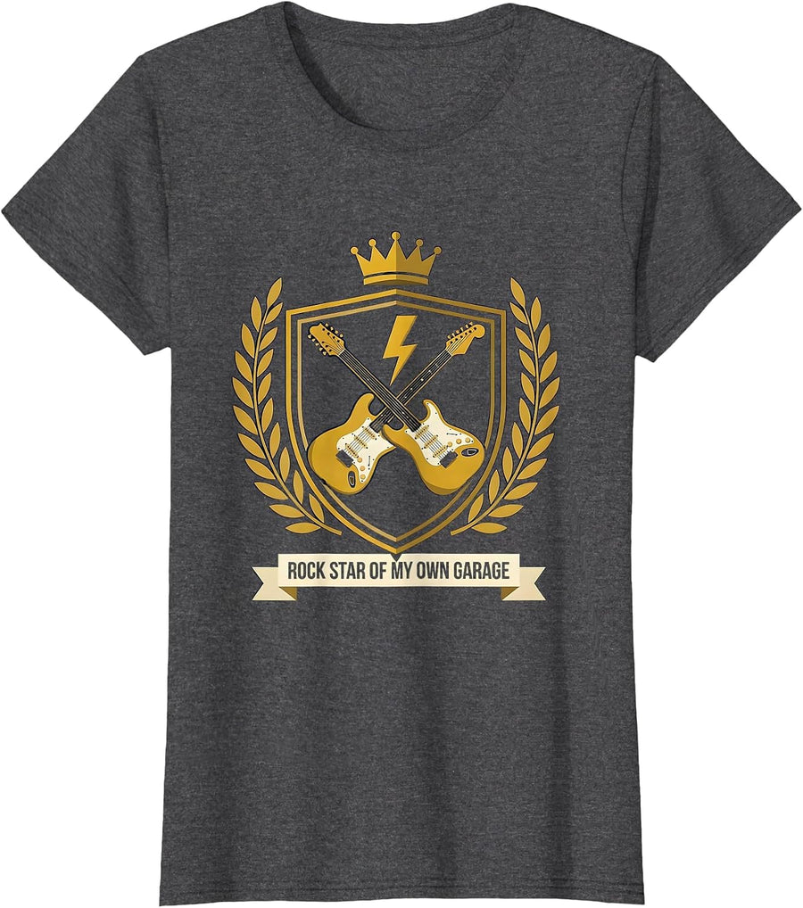 Women's Rock Star Of My Own Garage Funny Rock Fan Heavy Metal Emblem T-Shirt - Dark Heather Grey