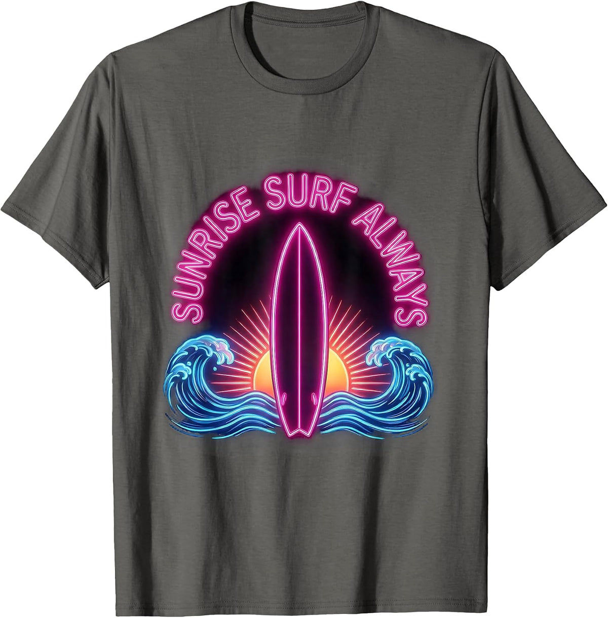 Sunrise Surf Always Wave Rider Design T-Shirt - Asphalt Grey