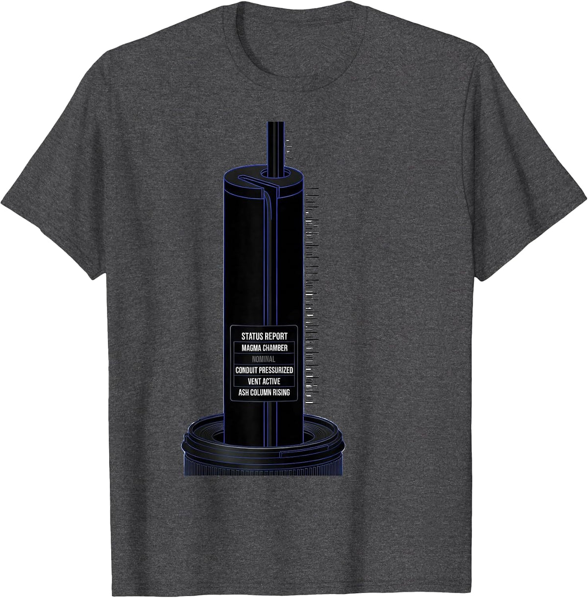 Men's Status Report Magma Chamber Volcano Anatomy Diagram T-Shirt - Dark Heather Grey