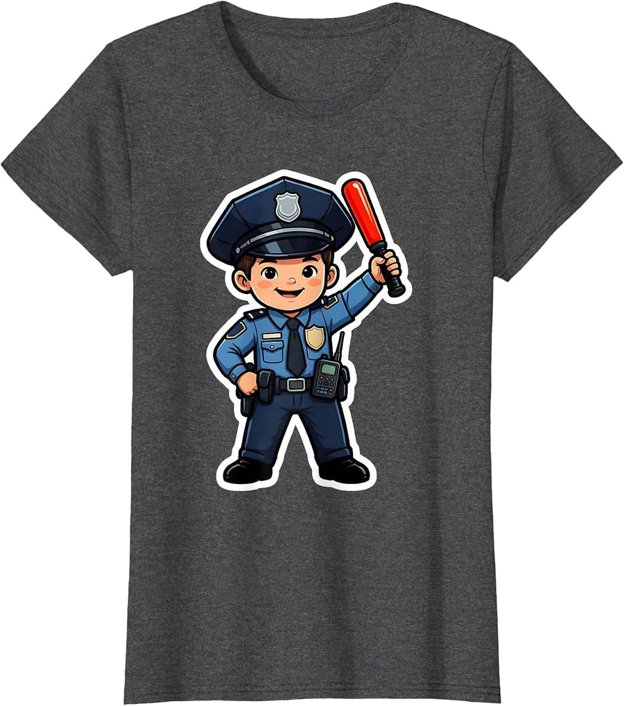 Women's Child Police Officer Flat Cartoon Toddler Pretend Play T-Shirt - Dark Heather Grey