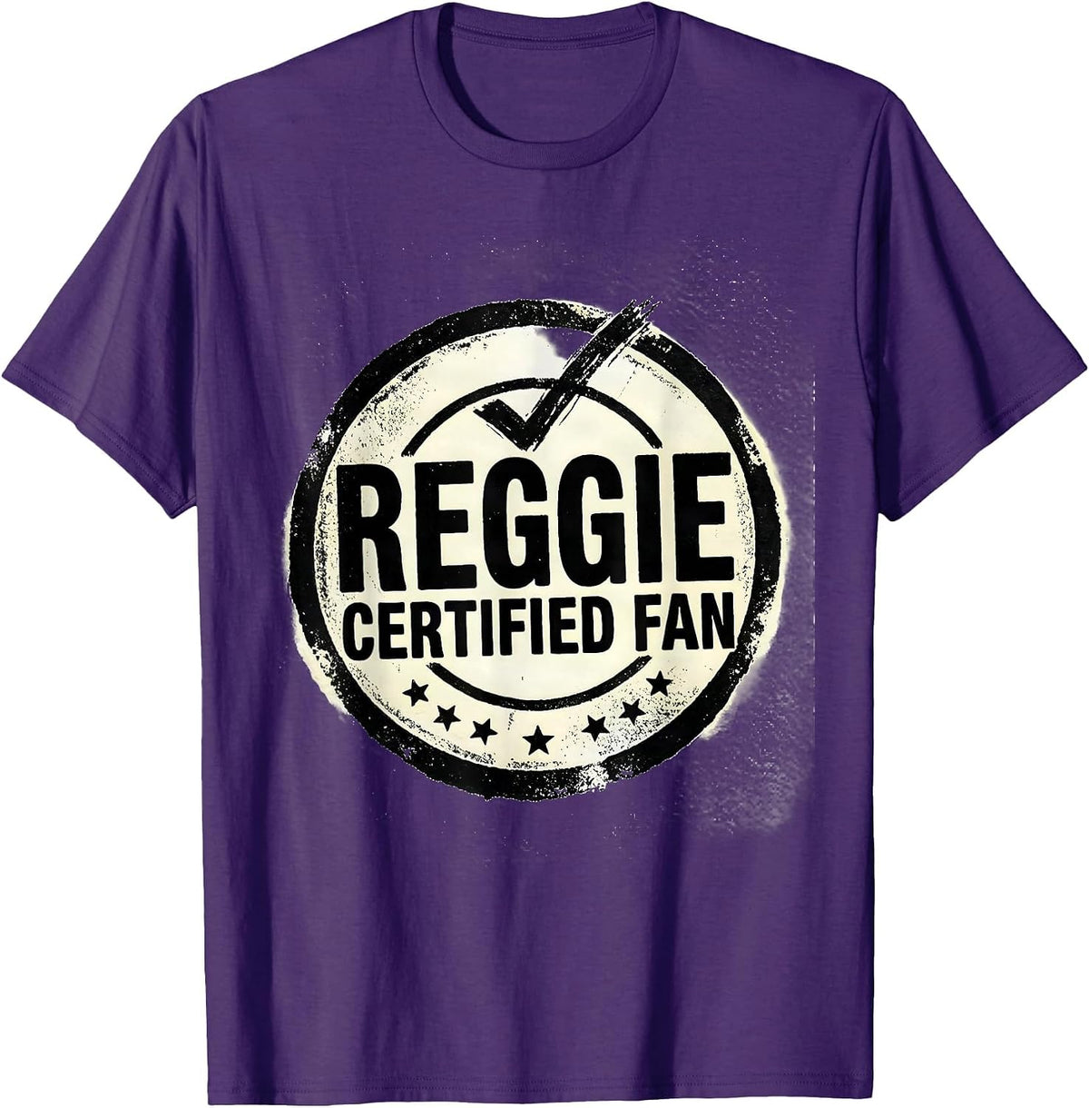 Men's REGGIE CERTIFIED FAN Rubber Stamp Grunge Vintage Style T-Shirt - Purple