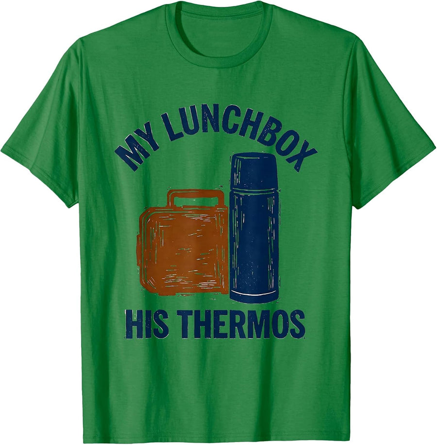 Men's My Lunchbox His Thermos Linocut Police Officer Dad Thin Blue T-Shirt - Kelly Green