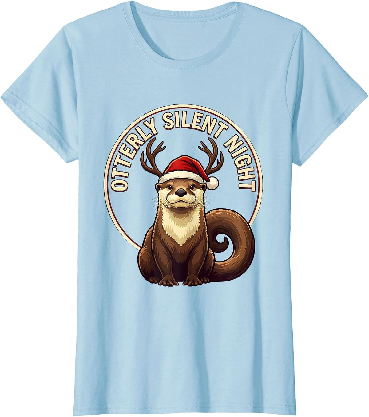 Otterly Silent Night Funny Otter Christmas Animal Lover Ugly T-Shirt - Baby Blue