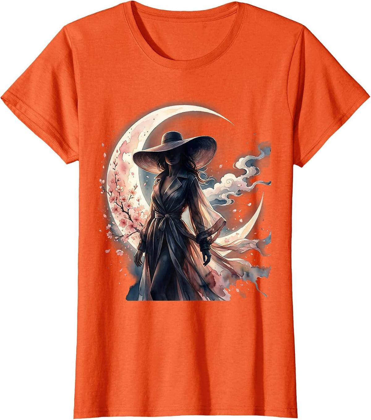 Gigi Fashionable Silhouette Crescent Moon Design T-Shirt - Orange