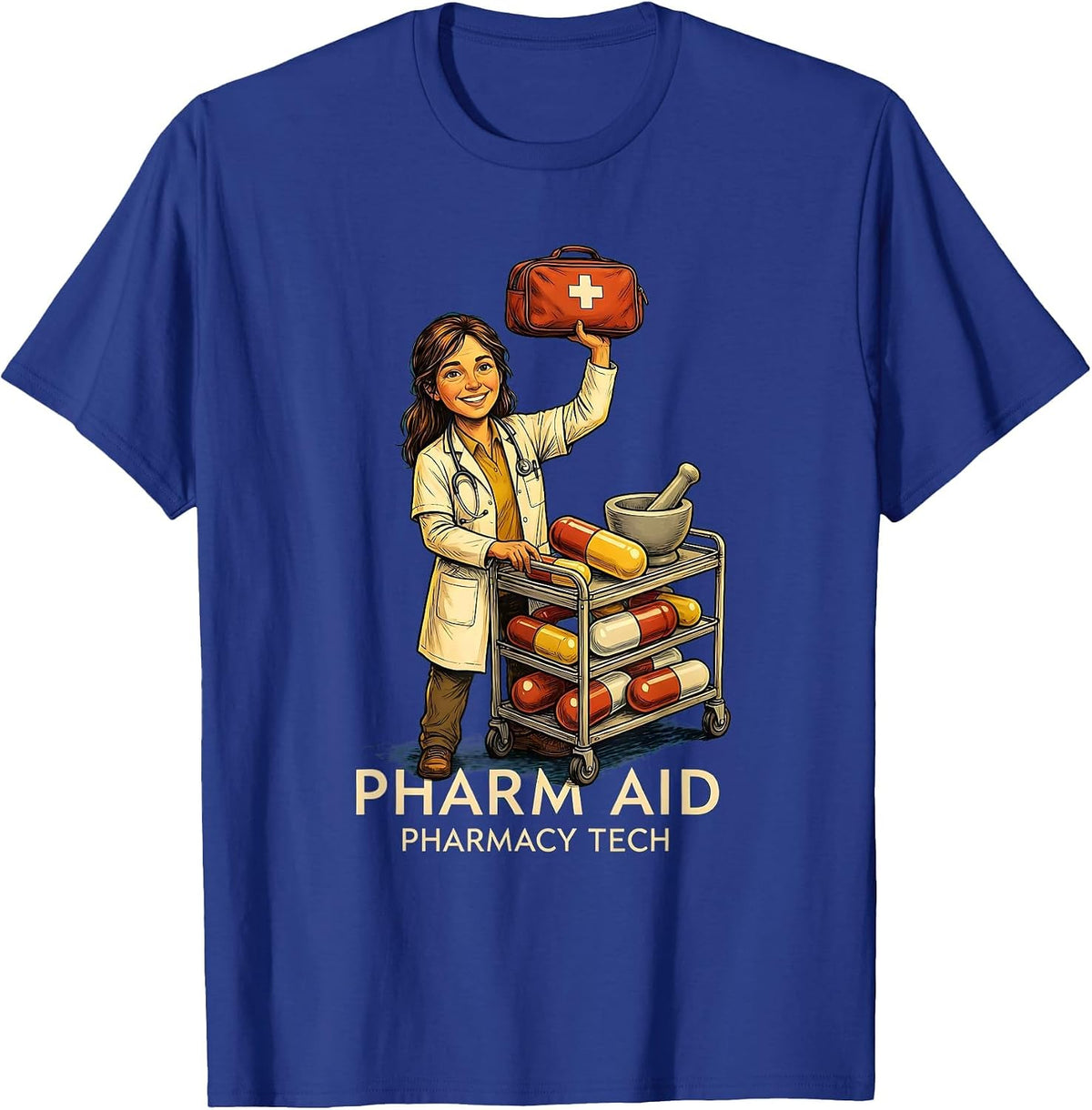 Men's Pharm Aid Pharmacy Tech Funny Pharmacy Technician Pun T-Shirt - Royal Blue