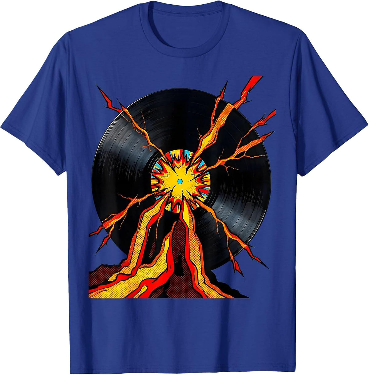 Cracked Vinyl Record Bleeding Lava Rock Music Design T-Shirt - Royal Blue