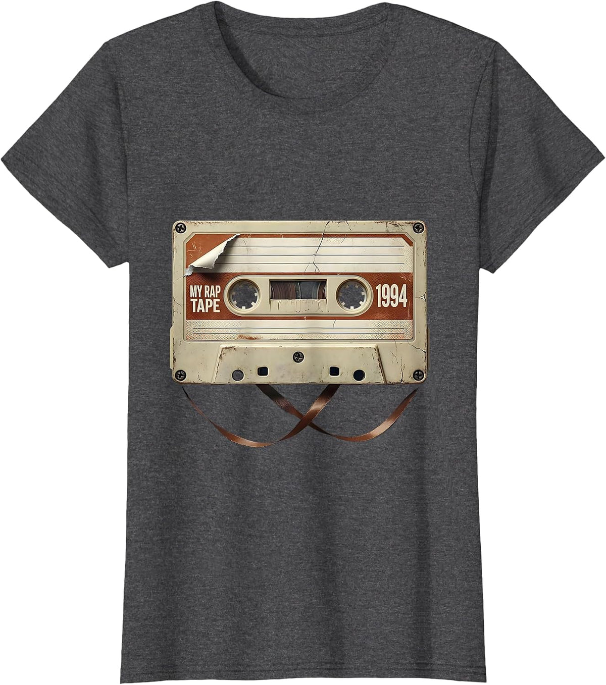 Women's My Rap Tape 1994 Distressed Retro Hip Hop Nostalgia Mixtape T-Shirt - Dark Heather Grey