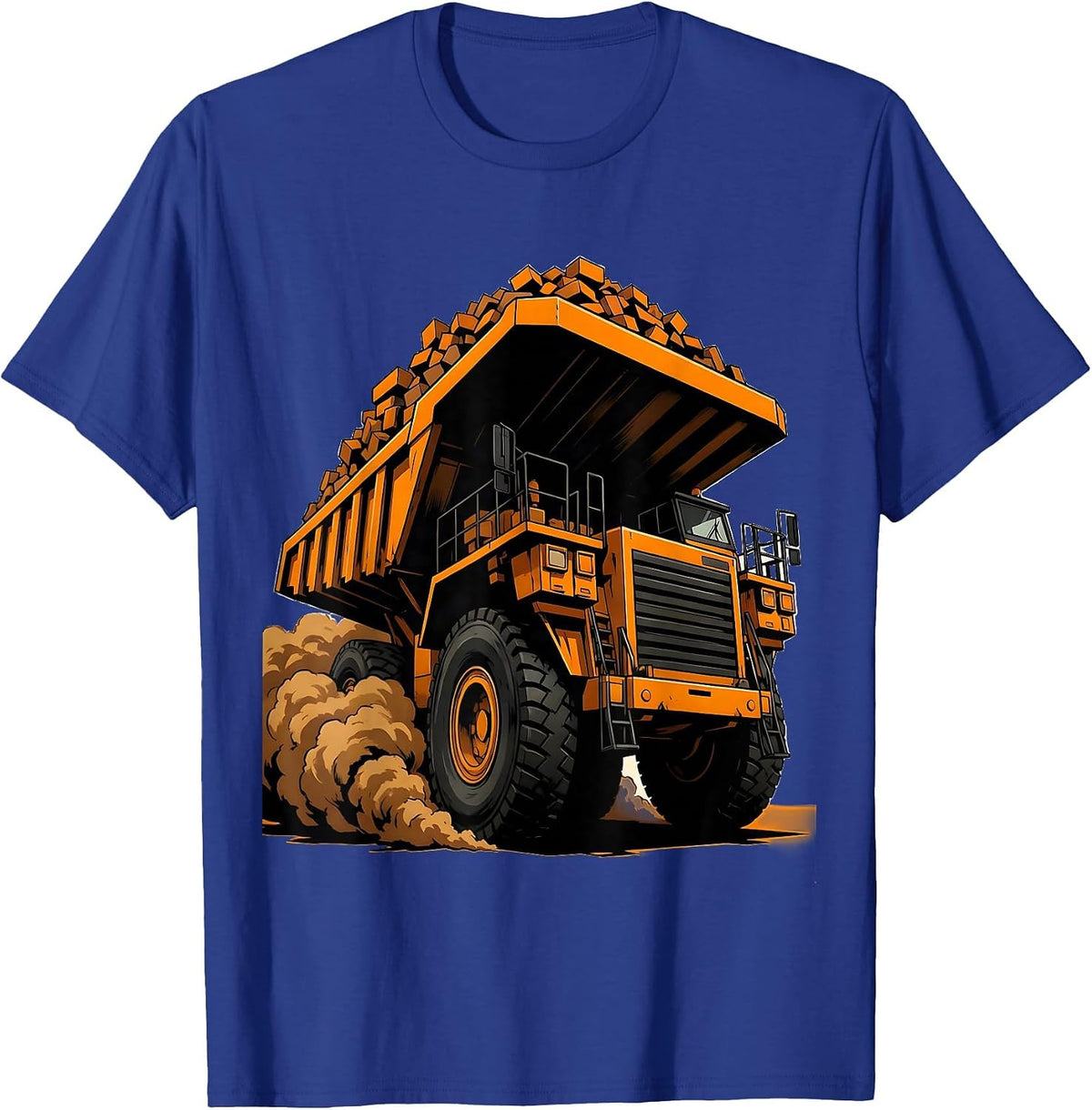 Dump Truck Hauling Load Dirt Cloud Illustration T-Shirt - Royal Blue