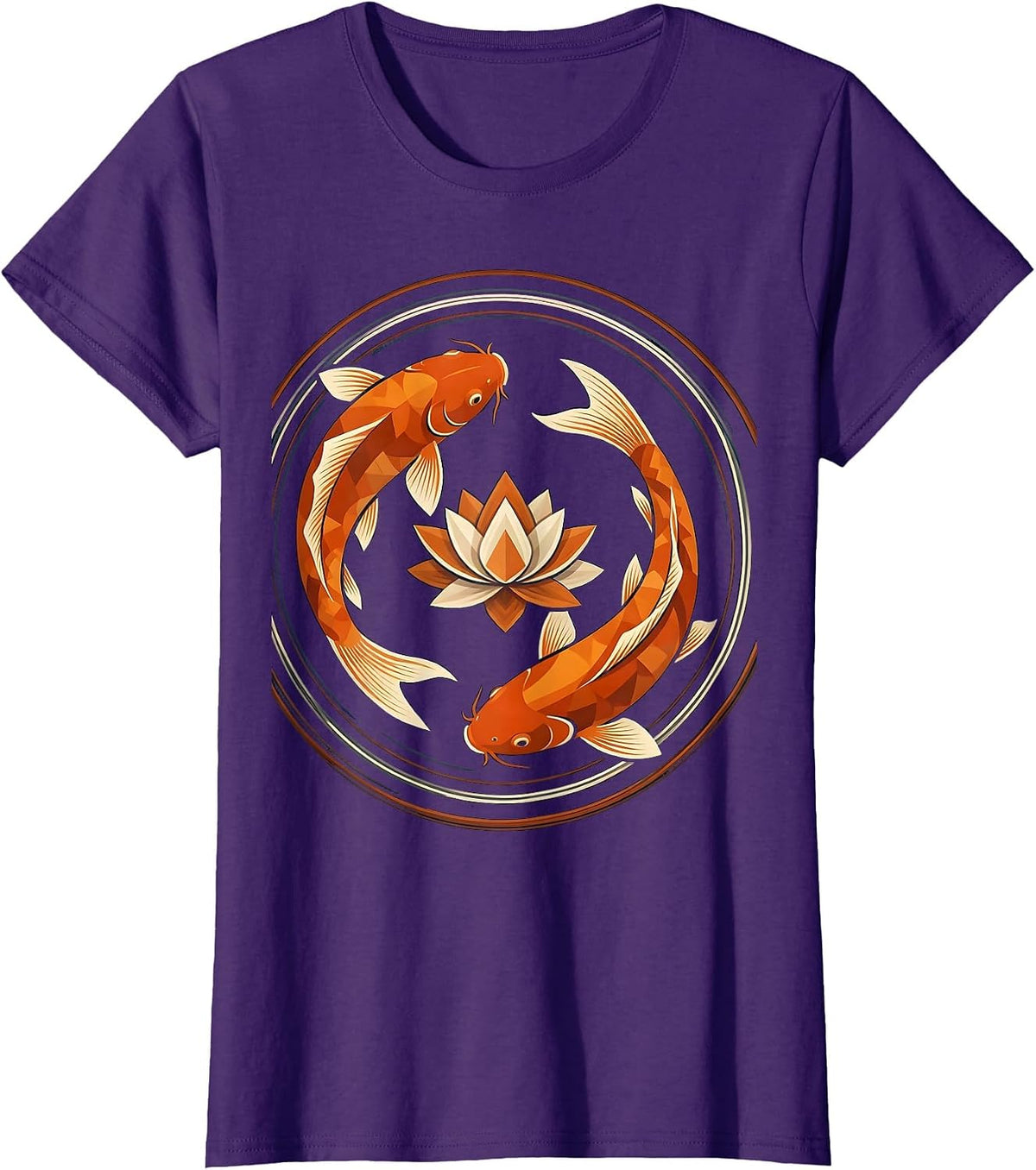 Koi Fish and Lotus Flower Swirl Design T-Shirt - Purple