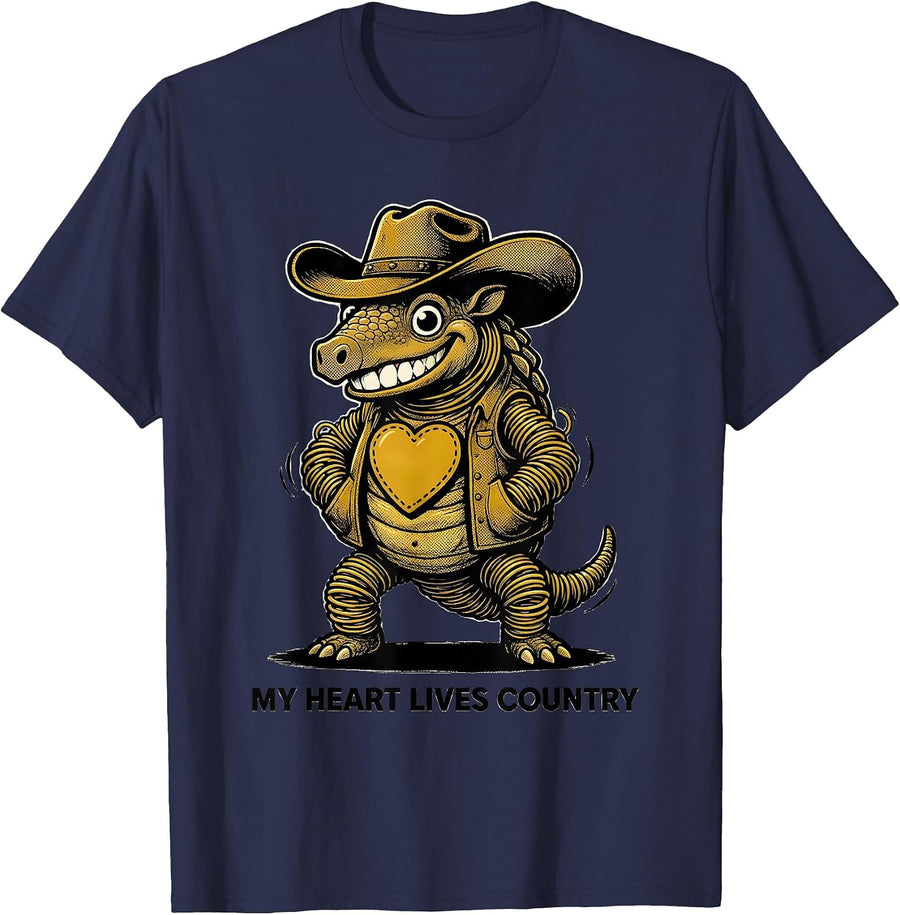 My Heart Lives Country Music Graphic Design T-Shirt - Navy Blue