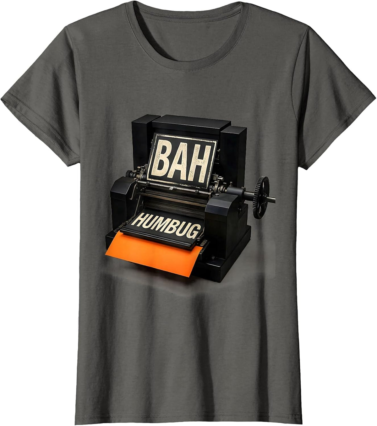 Women's Bah Humbug Vintage Christmas Carol Scrooge Literary Humor T-Shirt - Asphalt Grey