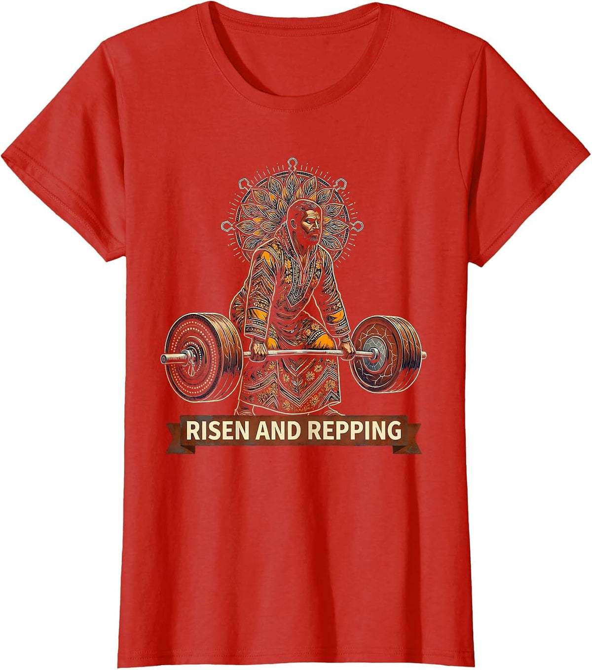 Jesus The Ultimate Deadlifter Risen and Repping T-Shirt - Red