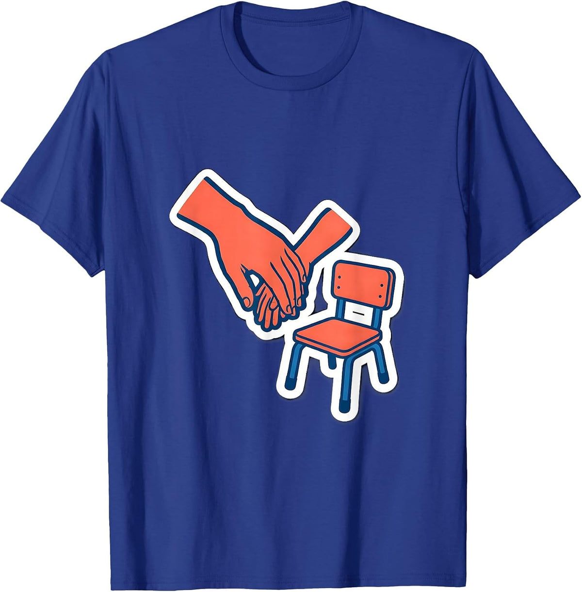 Men's Hand in Hand Paraprofessional Teacher Appreciation Sticker T-Shirt - Royal Blue
